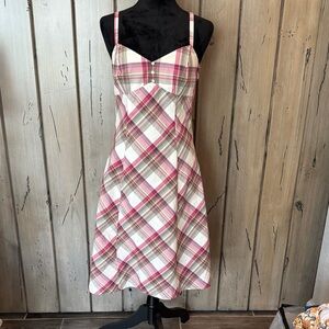 New York & Company Pink Plaid Midi Sundress